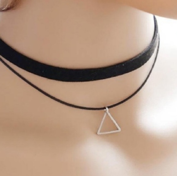 RESTOCKED! Double Choker Triangle Pendant Necklace - Picture 3 of 3